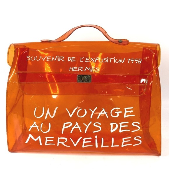 HERMES Handbags - HERMES Vinyl Kelly Bag, Tote Handbag, Vinyl, Women's, Orange